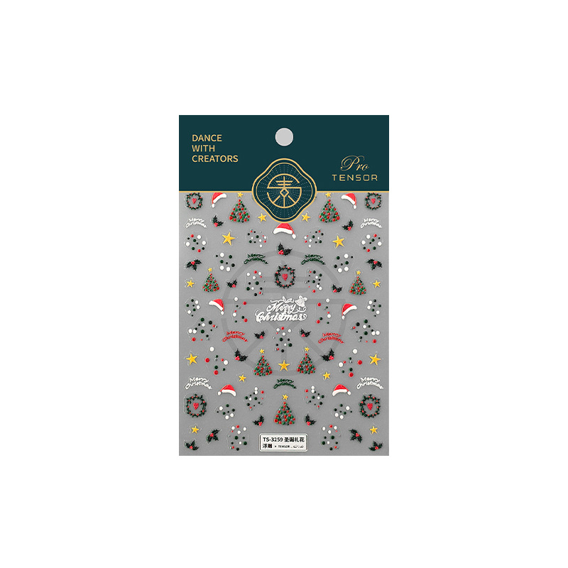 Nuevo Craft tensor fino duro tridimensional uñas pegatinas pro adhesivo uñas pegatinas TS-3258 Navidad fuegos artificiales