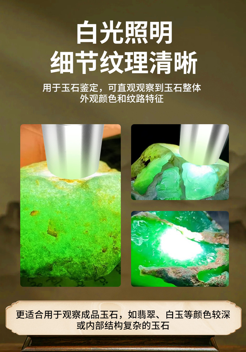 Led Flashlight with Strong Light for Jade Identification, Jewelry Appraisal, Jadeite, Antique Fluorescent Agent Detection, Ultraviolet Money Detection