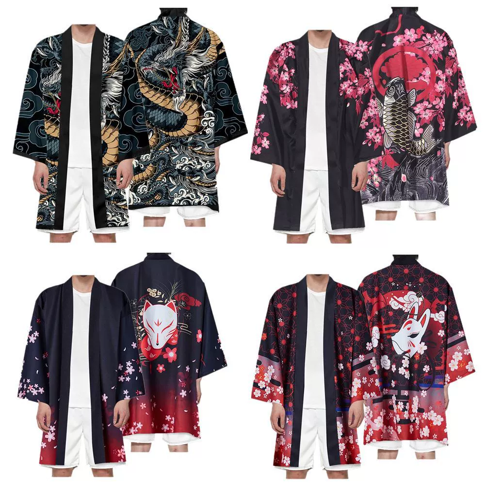 Трансграничный новый национальный тотем дракона длинный плащ японский кардиган свободный призрак воин кимоно семь рукавов