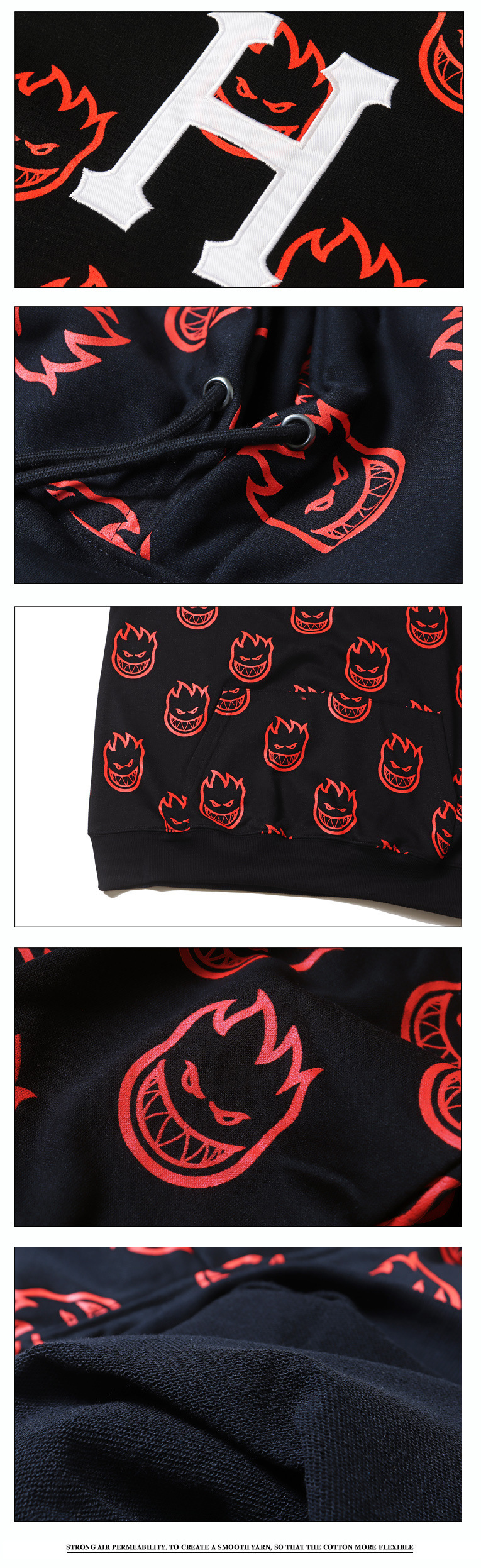 Trendy men's hip-hop American skateboard full print Little Fire Man street dance hooded casual hoodie_voghion.com