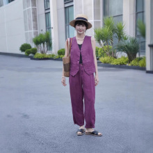 进口亚麻无袖西装马甲外套女夏高端职业叠穿v领棉麻坎肩背心8806