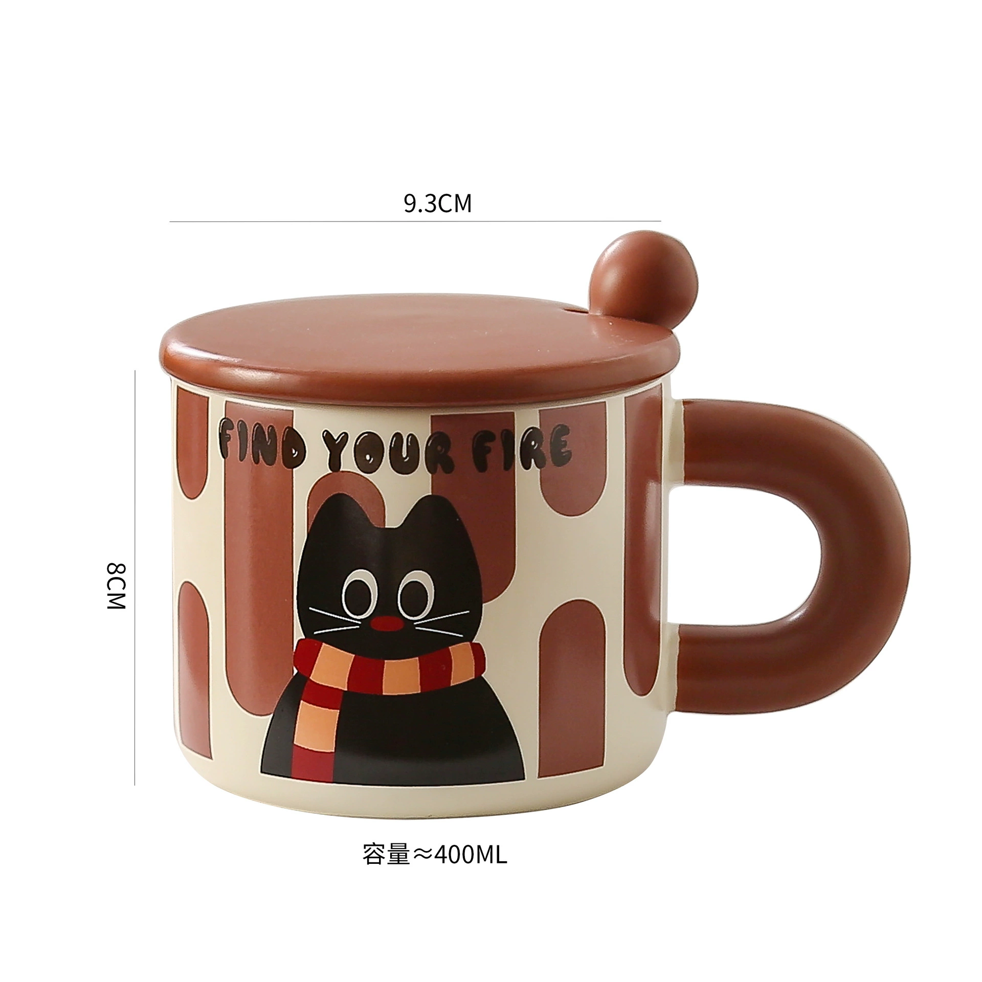Ceramic cartoon coffee mug, 401–500 ml, ear-shaped handle, cute printed design