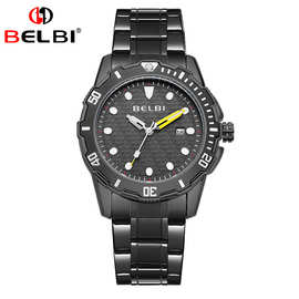 BELBI商务男士经典钢带手表大表盘腕表防水厂家批发