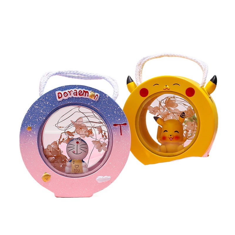 Creativo Pikachu vidrio de doble cara lámpara de noche portátil chica corazón ambiente decoración de la habitación adornos regalos de día de San Valentín