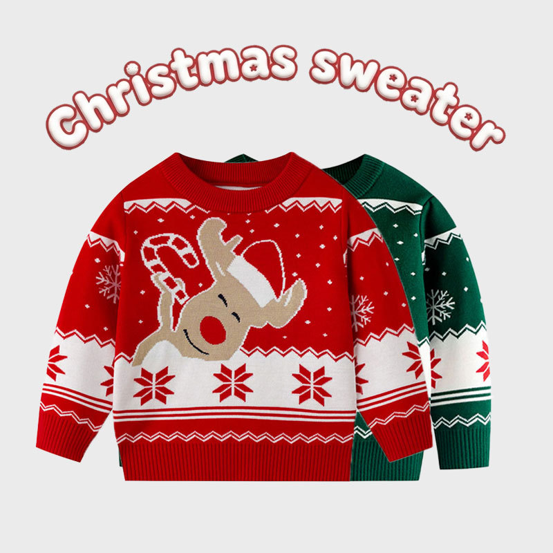 2026 New European and American Style Autumn/Winter Children's Christmas Cartoon Sweater for Girls, Cute Base Layer Pullover Knitwear