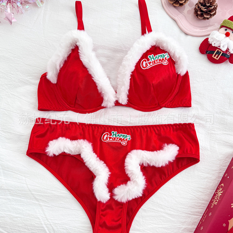 Christmas Red Plush Patchwork Bra and Panty Set, Sexy and Cute Printed Lingerie, Pure Desire Style Fun Set Christmas Red Plush Patchwork Bra and Panty Set, Sexy and Cute Printed Lingerie, Pure Desire Style Fun Set