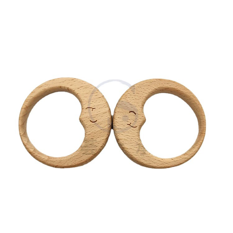 Wooden Baby Toy Rocking Rattle & Teether, natural wood, safe newborn grip