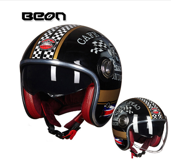 BEON casco vintage de los hombres y las mujeres de cuatro estaciones de la motocicleta Harley medio casco lente doble coche eléctrico casco verano protección solar