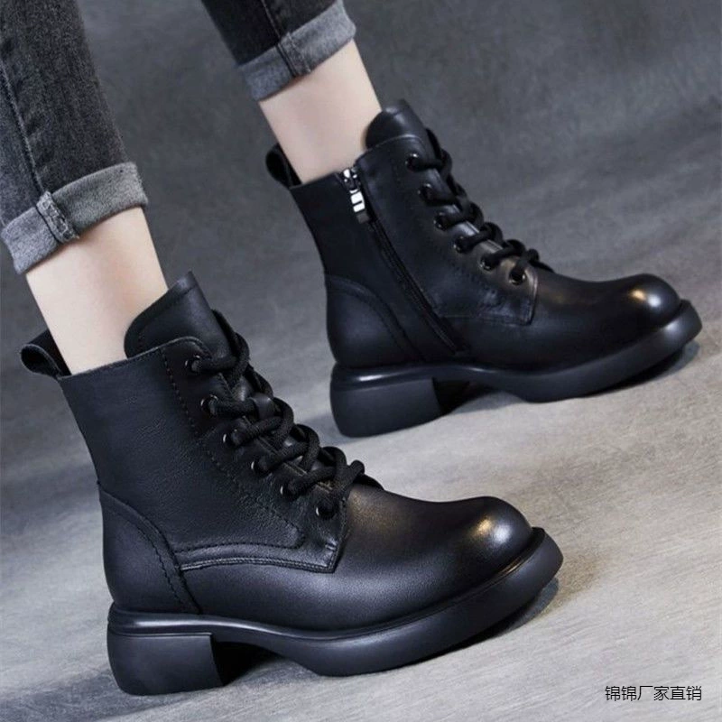 2024 весна и осень новая мягкая кожаная обувь на мягкой подошве женские бархатные толстые короткие сапоги противоскользящие сапоги женские сапоги тонкие