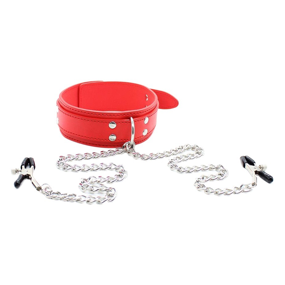 Tienda de la fábrica al por mayor juguetes sexuales collar de cuero cuello cubierta pecho clip cuello cadena pecho clip micrófono clip tracción perro cadena