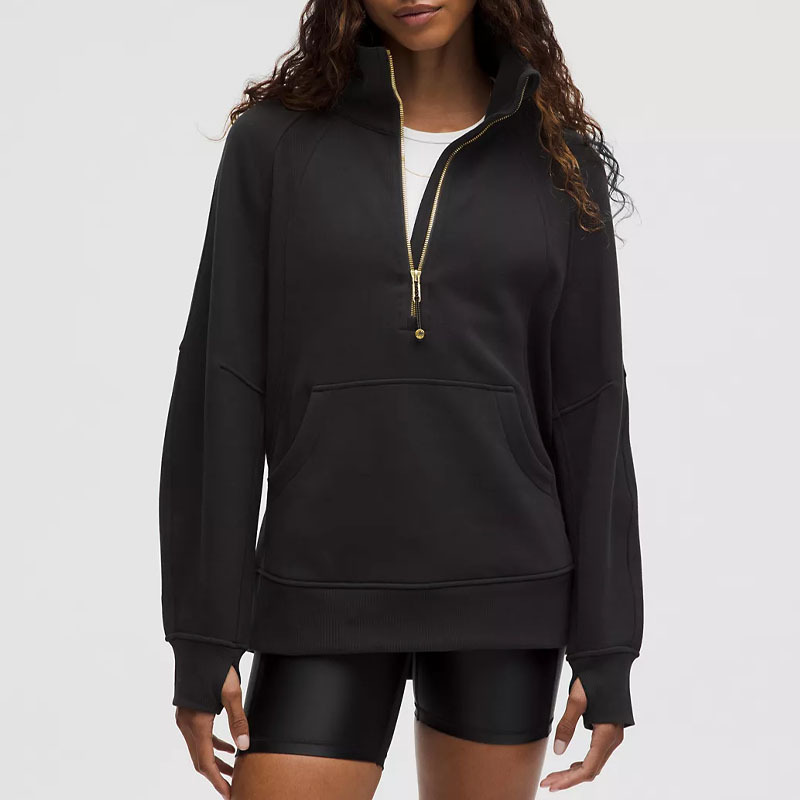 Cross-Border Long-Sleeved Outdoor Fitness Running and Cycling Sweatshirt Half-Zip Stand-Up Collar Thin Velvet Loose Sweatshirt Top for Women
