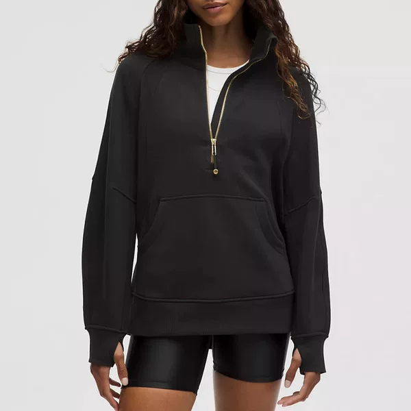 Cross-Border Long-Sleeved Outdoor Fitness Running and Cycling Sweatshirt Half-Zip Stand-Up Collar Thin Velvet Loose Sweatshirt Top for Women