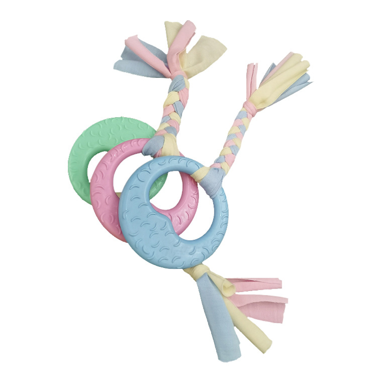 Nuevos juguetes para mascotas al por mayor gato y perro dientes molares limpieza TPR tira de algodón mordedura de perro juguete fábrica al por mayor