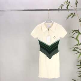 女装欧美时尚百搭秋季新款 Ca撞色拼接毛衣连衣裙 平替跨境欧货