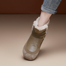 厚底雪地靴女2024秋冬新款加绒加厚休闲鞋真皮保暖防滑平底棉鞋女
