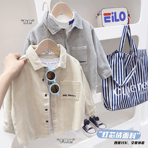 Boys corduroy shirt jacket spring and autumn  autumn new style children's long-sleeved shirt baby cardigan top