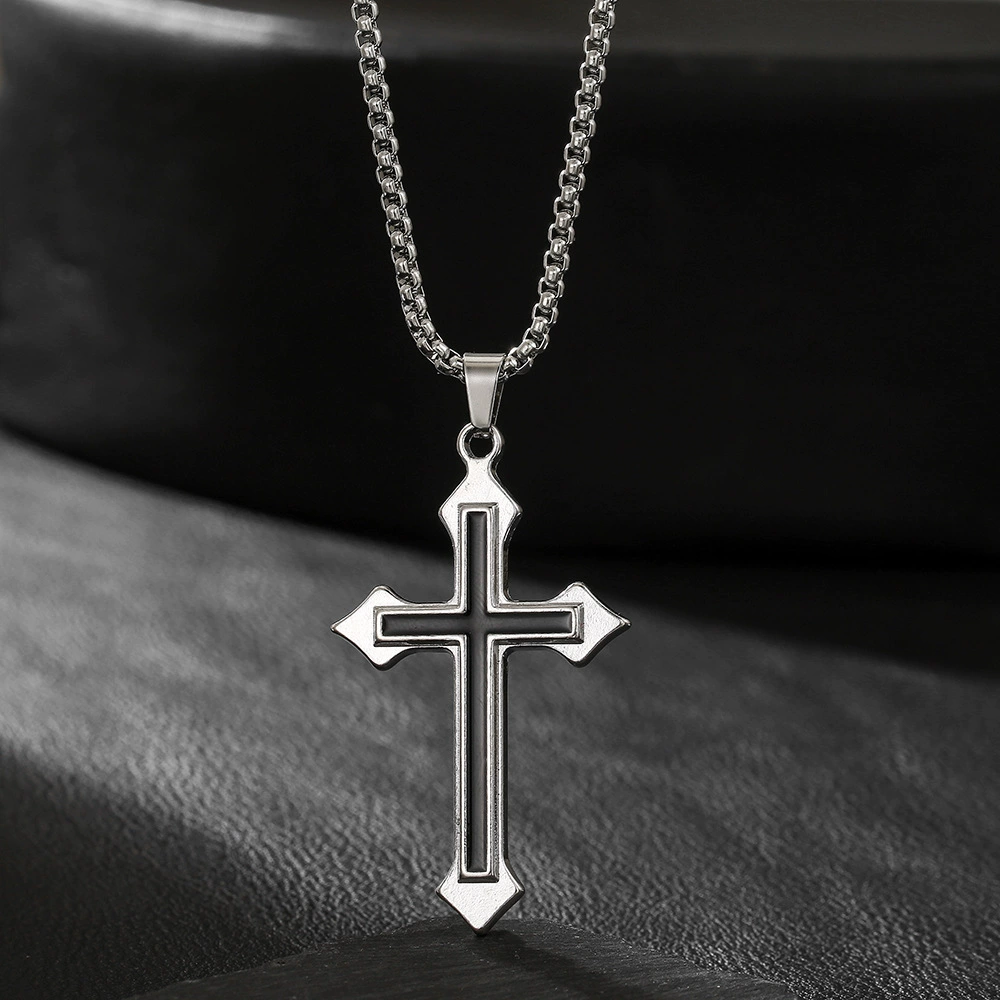 Accessories INF style necklace, cross pendant, simple retro silver men's decorative sweater chain