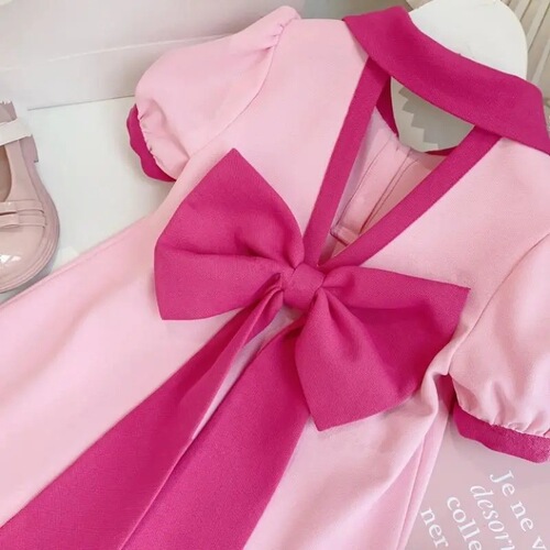 Girls' Summer Dress 2024 New Arrival Korean Style Cute Children Butterfly Bow Skirt Short Sleeve Princess Dress