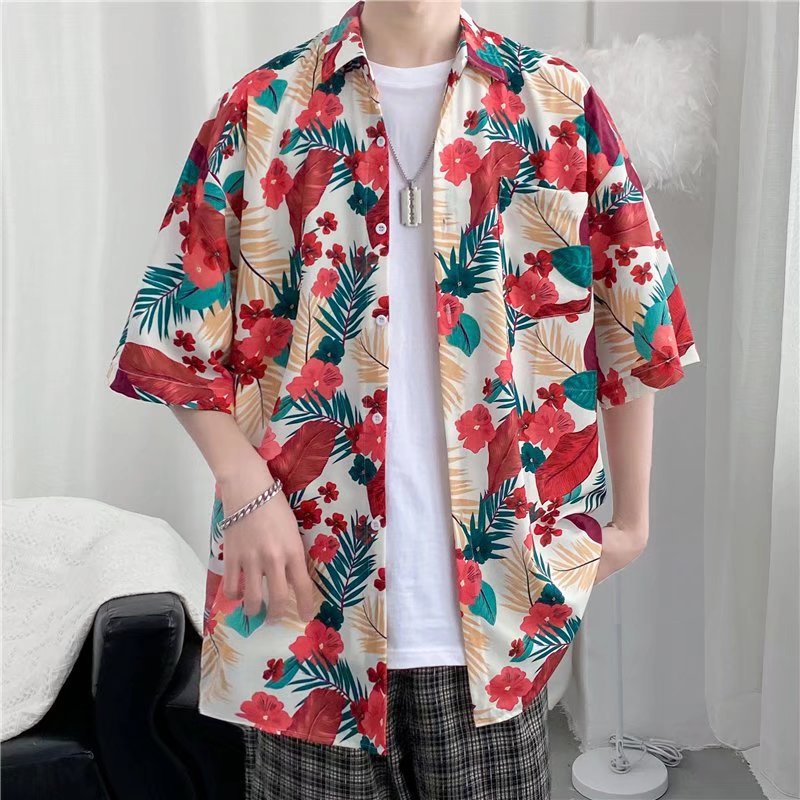 Hong Kong estilo Retro Vintage floral camisa manga corta Estilo Hawaiano tailandés diseño Ruan guapo camisa suelta para hombres y mujeres