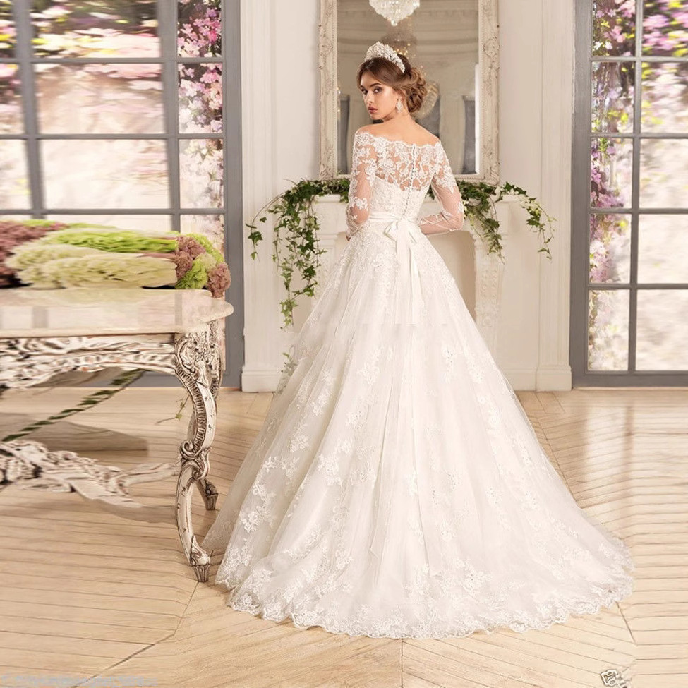 Foreign Trade Wedding Dress 2025 New One-Shoulder Slim Lace Tail Wedding Dress Large Size Fixed Slimming Look Belt