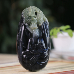 Jin Yu Tang Xinjiang Hetian jade blue and white Yulong Guanyin seed material blue and white meat oily and delicate master design