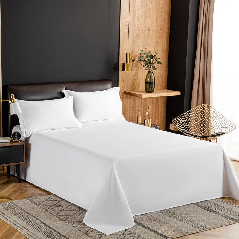 酒店床单星级床上用品被套四件套白布草宾馆床笠缎条白色一件代发|ms