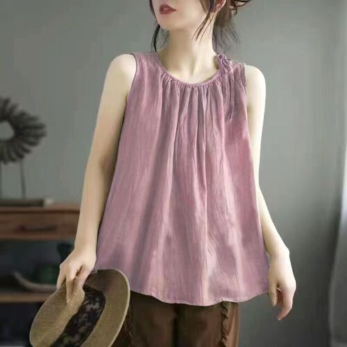 New summer style retro women's vest sleeveless loose pullover base sling top thin style slimming temperament linen and linen