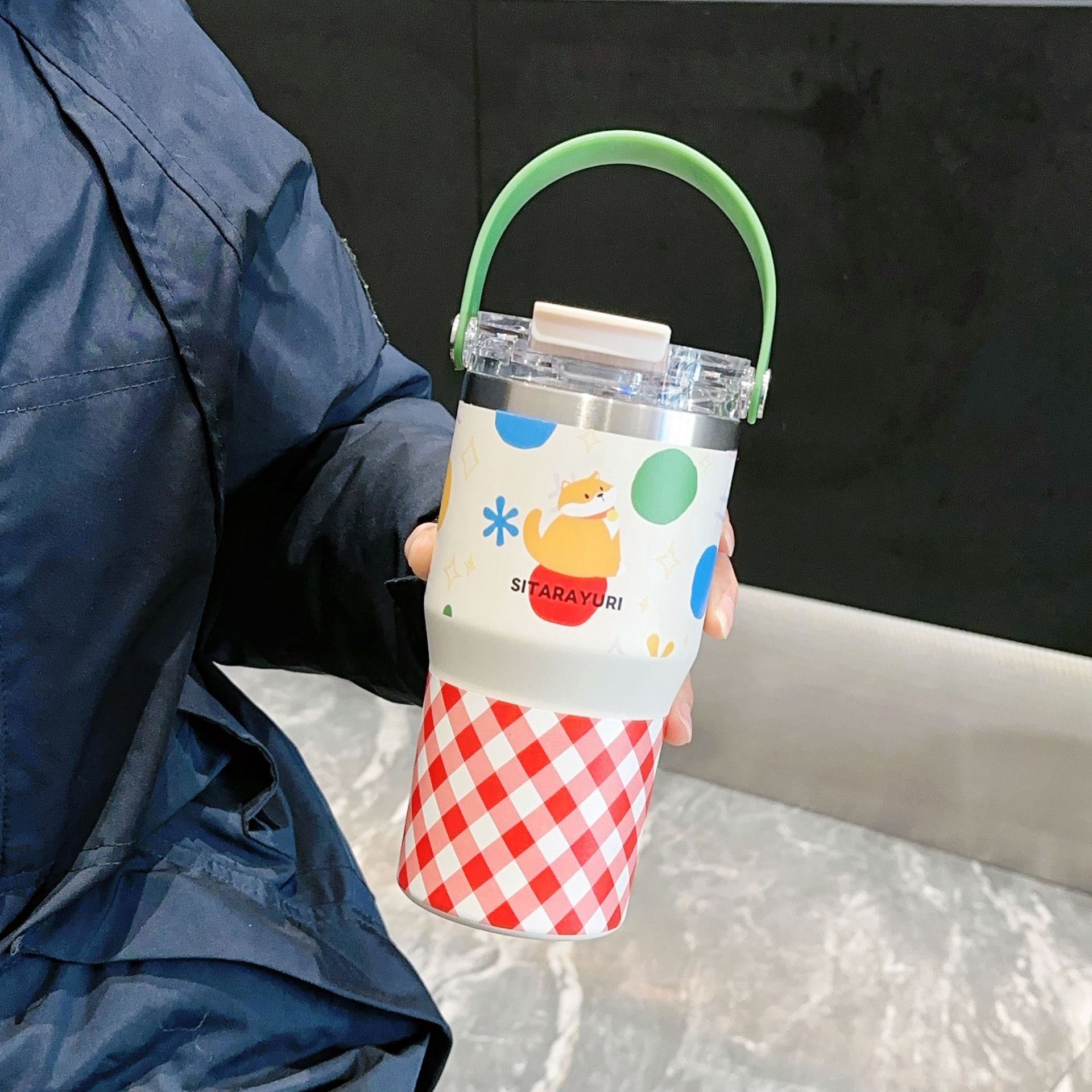 SITARAYURI doble bebida refrescante portátil 3D de dibujos animados taza de hielo de acero inoxidable de gran capacidad taza de aislamiento térmico portátil taza de coche image 9