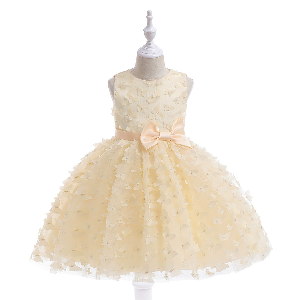 Children's evening dress, three dimensional small princess costume with bow, flower girl dress, wedding dress, Amazon