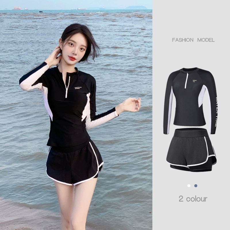 Женский купальник 2025: новая консервативная модель из двух частей, с длинными рукавами, для горячих источников, дайвинга, серфинга, отпуска, с защитой от солнца, скрывающий живот, стройнящий купальник