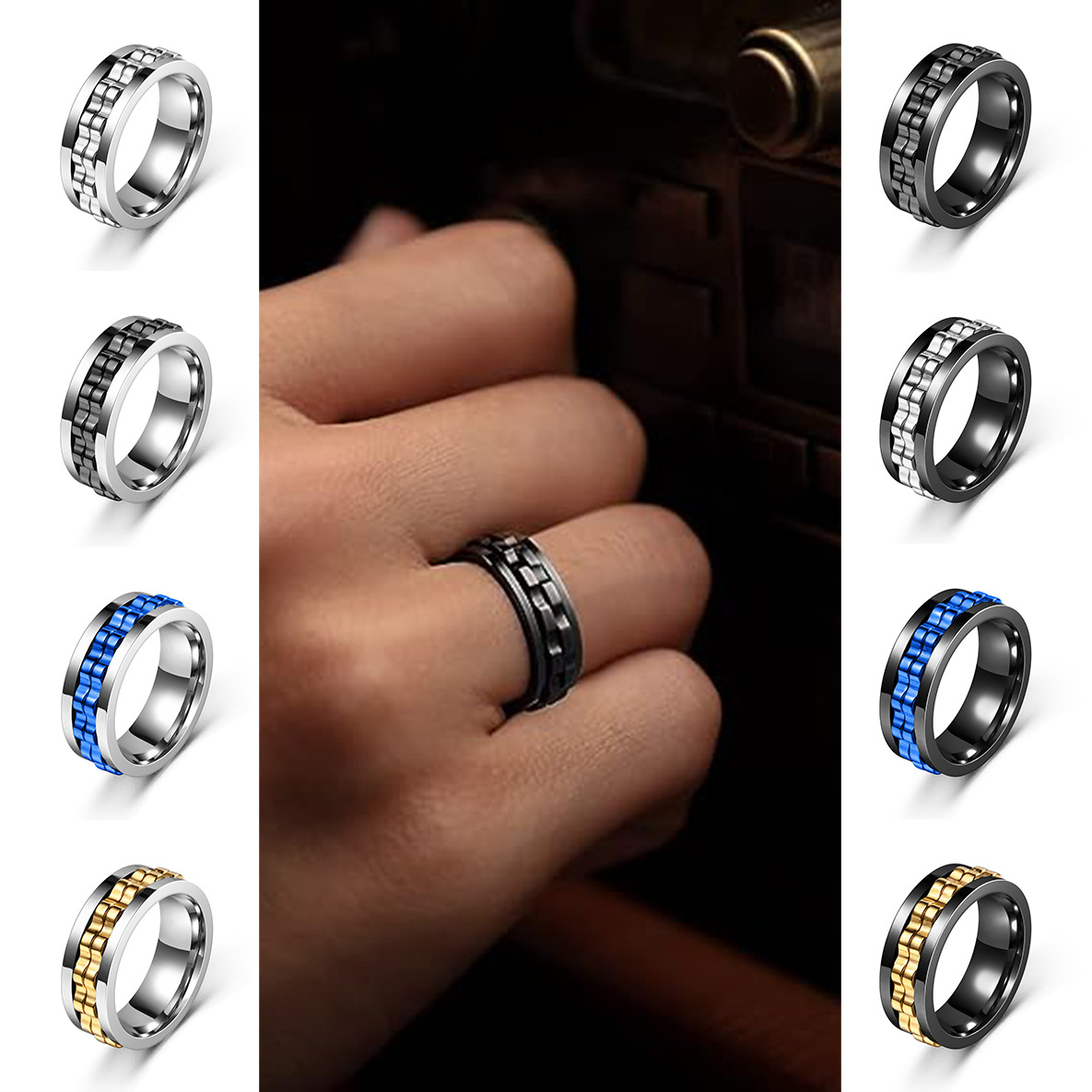 New cross-border hot-selling niche decompression anti-anxiety gear ring men's trend rotatable ring manufacturers wholesale