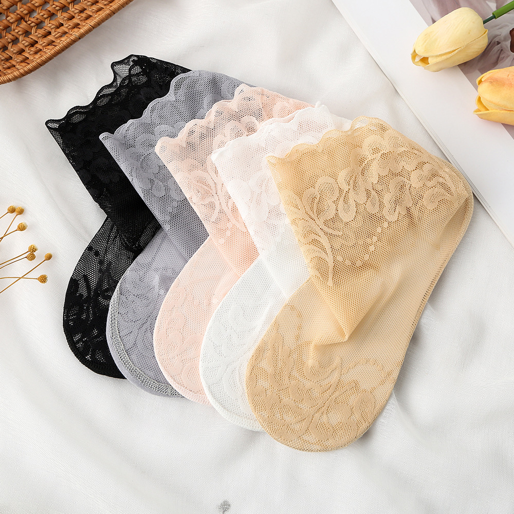Lace Stockings Women's Spring Thin Cotton Socks Breathable Sweat Absorbing Sexy Socks White Spring and Autumn Socks for Women