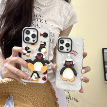 闪粉搞怪可爱企鹅支架适用iphone15Promax苹果14手机壳13透明12女