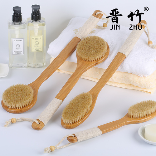 Wholesale boar bristle long handle shower brush soft bristle horsehair brush scrubbing mat dry brush skin scrub back brush back cleaning bath