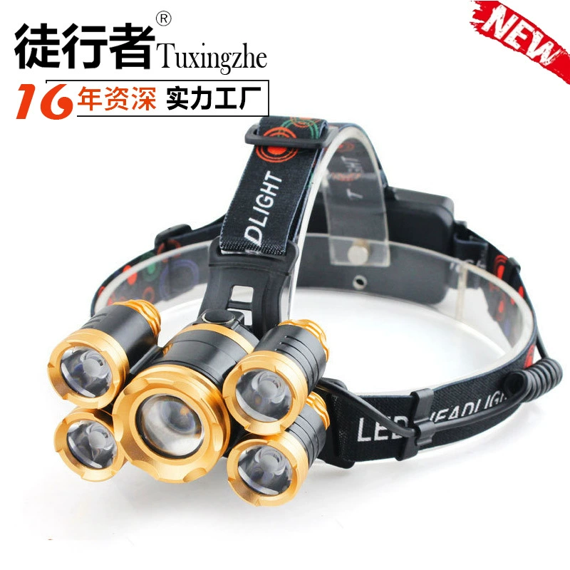 Трансграничный Новый 5led авиационный свет с фокусировкой индукционный T6 сильный свет фара прожектор водонепроницаемый литиевый аккумулятор рыболовный свет