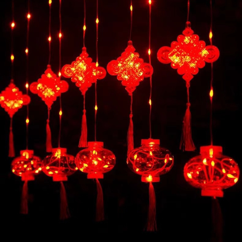 新年の装飾 LED カラフルなストリングライト祝福タッセル赤い提灯新年春祭り家の庭の装飾小さな提灯|undefined