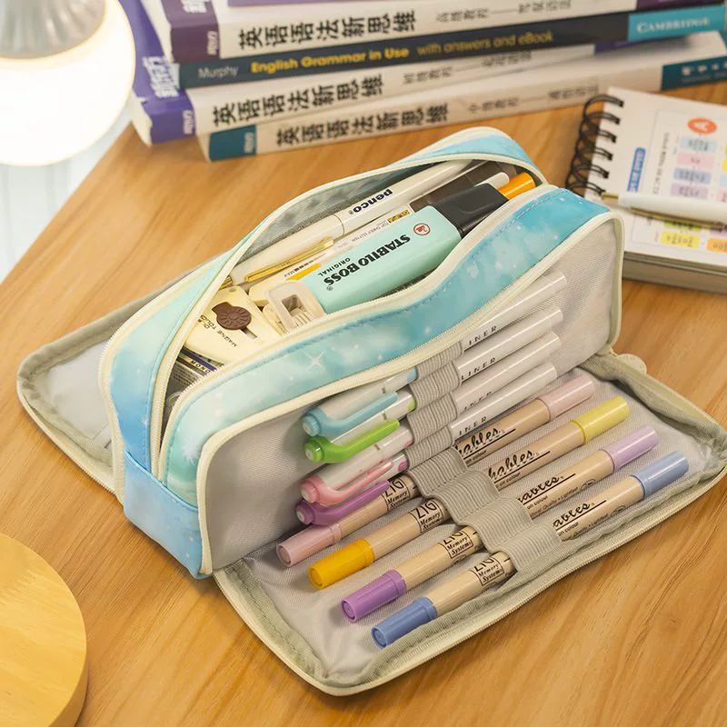 Capacious multilayer Japanese pencil case for students, for secondary school