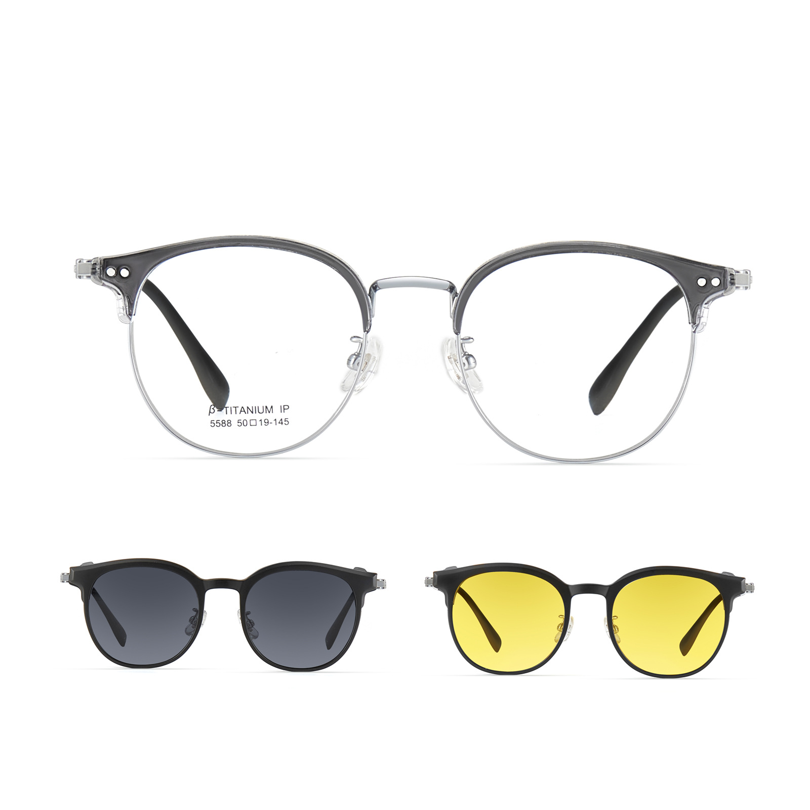 Tecnología multipropósito de un espejo fuerte clip de absorción magnética 3 - en - 1 polarización de alta definición beta titanio marco de gafas de ceja con grado de ajuste