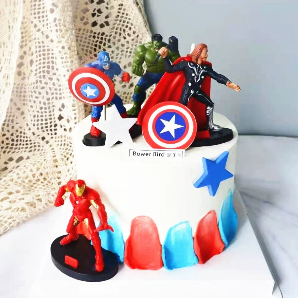 Декоративные съедобные/несъедобные элементы торта Avengers 4 шт., Железный человек гигант, командир США, Тор, вращение торта