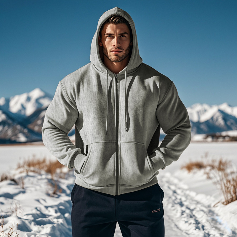 Foreign Trade Amazon Cross-border American Men's Autumn and Winter Warm fleece-lined Functional ins Hooded Zipper Casual Sweater