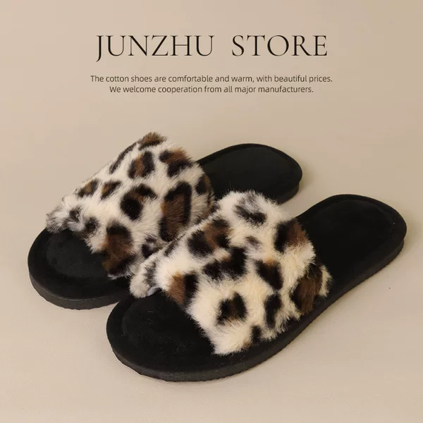 New cross-border ins leopard plush slippers cross-belt cotton slippers home warm autumn and winter fluffy slippers wholesale