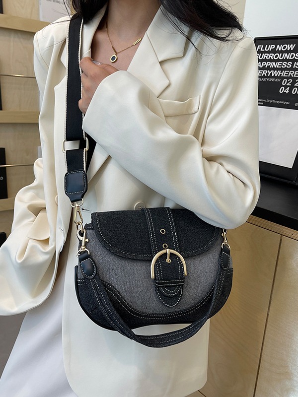 Jean color contrastante bolso de silla de costura mujer 2024 nuevo estilo transfronterizo de alta calidad retro monocommutador mochila de hombro
