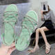 2024 New Summer Rhinestone Sandals Soft Sole Fairy Flat Korean Style Wedge All-match Roman Women's Shoes