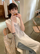 白色温柔风网织镂空编织薄款针织衫女2024夏季新款高级感罩衫裙子