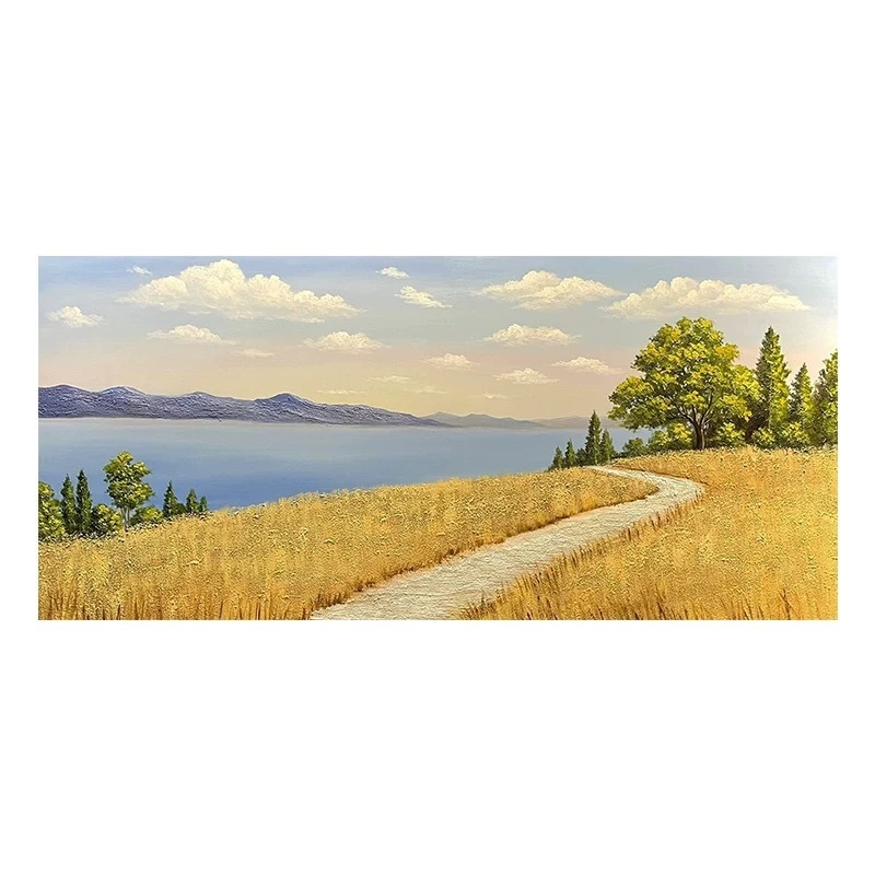 収穫小麦畑純粋な手描き大芬村油絵リビングルーム風景装飾絵画ソファ背景壁画|undefined