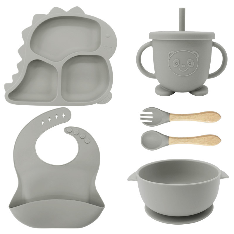 Baby Products Factory Vajilla para bebés Juego de vajilla de silicona para recién nacidos Juego de vajilla para niños de dibujos animados Juego de complementos alimenticios
