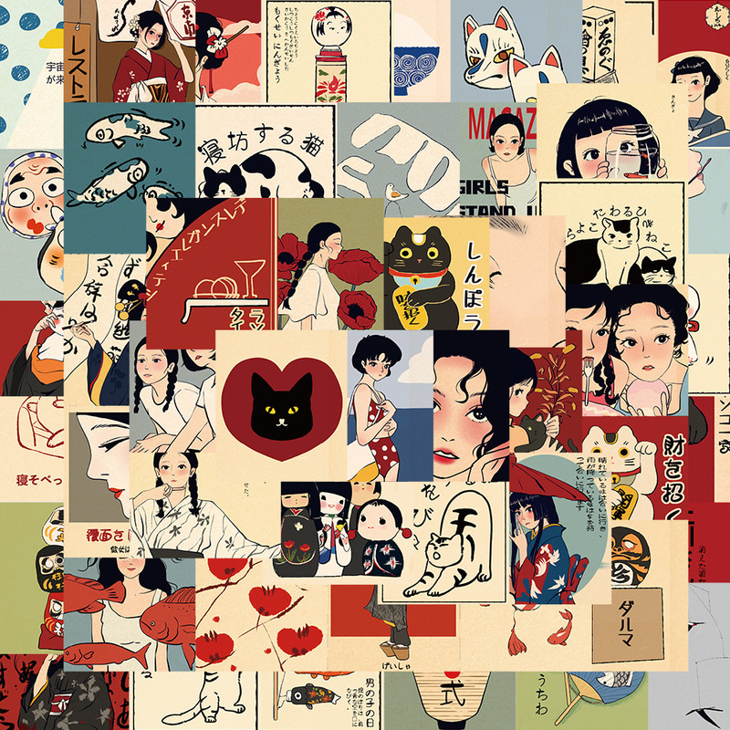 50 pieces of xiaochunshi and hand account decoration stickers material mobile phone shell water Cup guitar skateboard helmet waterproof stickers