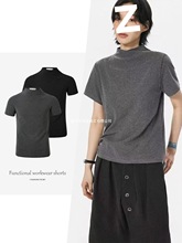 JMWH散养文化烟灰正肩修身短袖t恤肌理感显瘦百搭交叉上衣夏季男