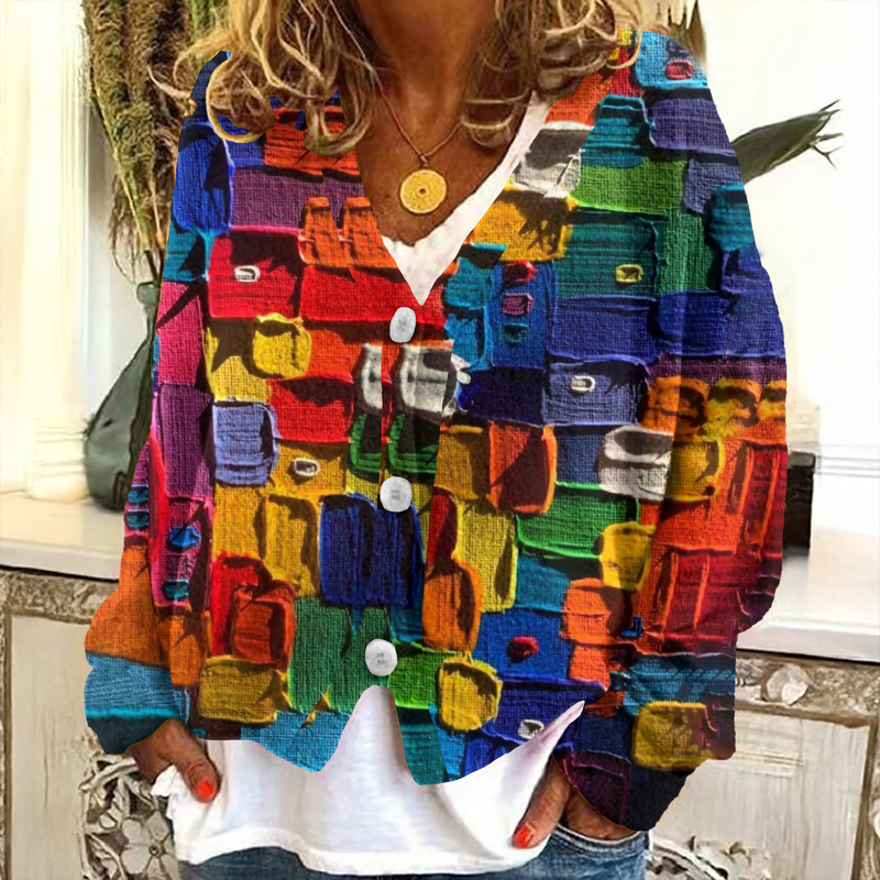2025 New Foreign Trade Cross-border Amazon Foreign Trade Geometric Digital Printing Cloak Jacket Women's All-match Cardigan 2025 New Foreign Trade Cross-border Amazon Foreign Trade Geometric Digital Printing Cloak Jacket Women's All-match Cardigan