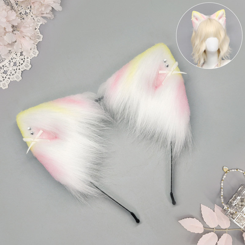 多巴胺炫彩渐变猫耳发箍女主播cos头饰彩色马卡龙lolita兽耳发饰|undefined